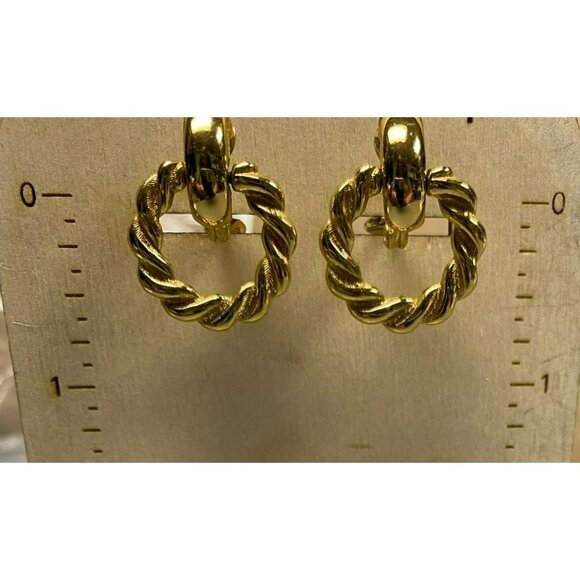 Vintage Monet Gold-Tone Twisted Rope Clip-On Hoop Earrings - Picture 2 of 6